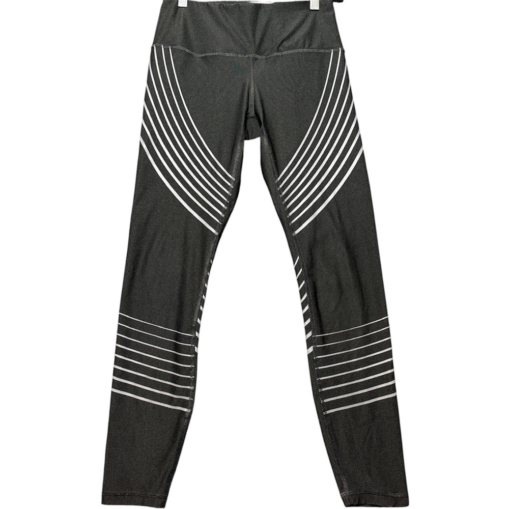 RBX Active Leggings Women Small Black Silver Striped Graphic Compression Yoga